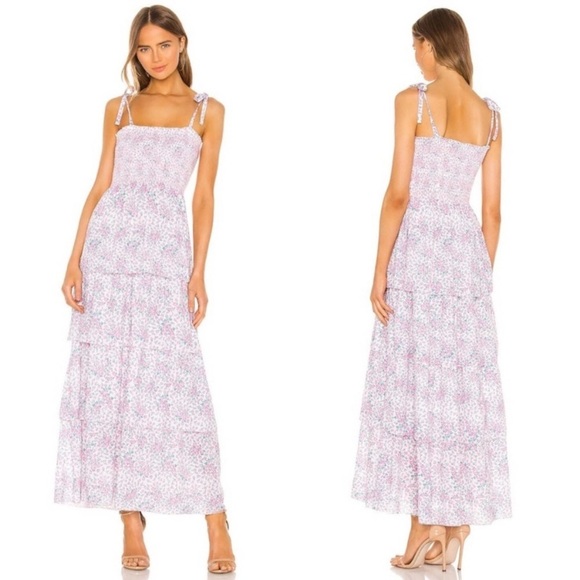 LoveShackFancy Caressa Floral‎ Print Tiered Ruffle Maxi Dress Candy Heart Size M - Picture 1 of 15